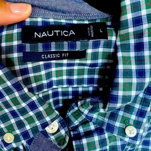 Large Nautica blue and green check button uo